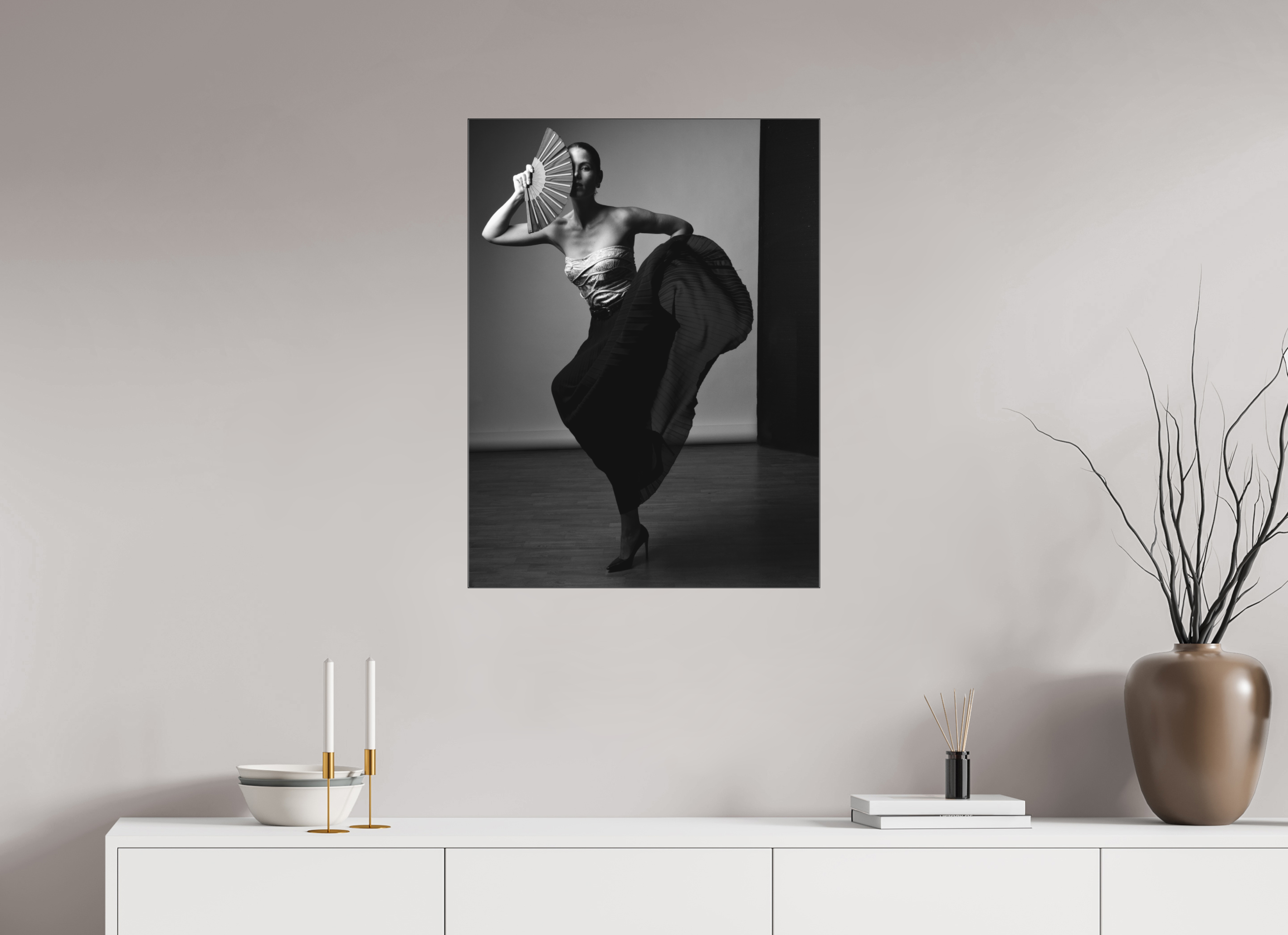 60 x 80 cm, SW Acrylglas matt Nadine mit Fächer